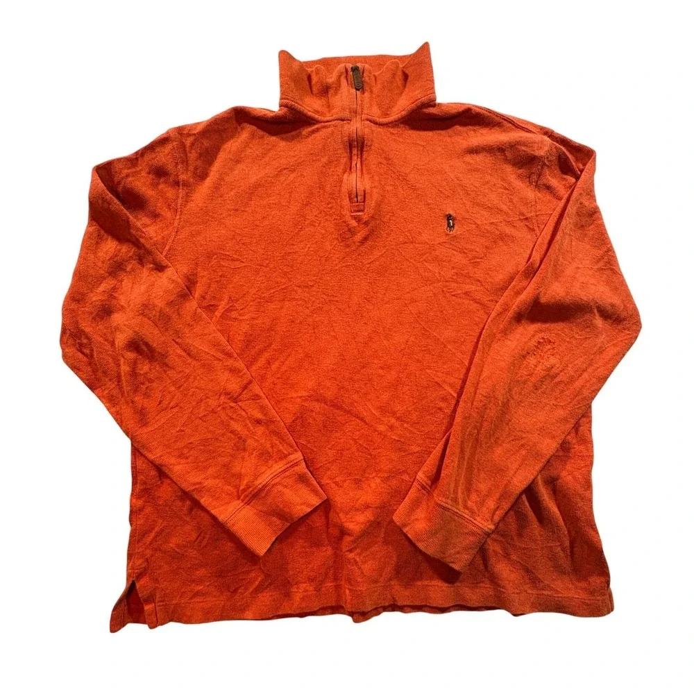 Polo Ralph Lauren‎ Quarter Zip Pullover Mens L Orange Estate Rib Cotton Sweater